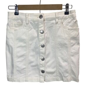 BCBGeneration Womens White Denim Button Front Mini‎ Skirt Size 6 Stretch Cotton
